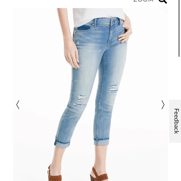 White House Black Market The Skinny Crop Distressed Denim Jeans 12 short - Picture 1 of 7